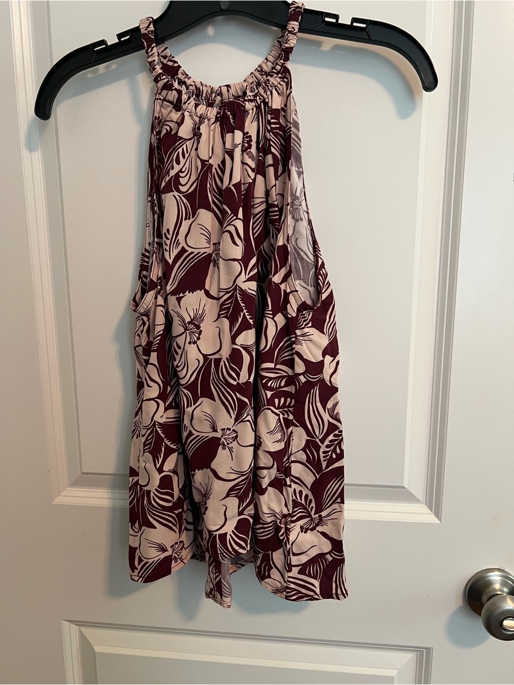 GAP Floral Halter Tank in Burgundy and Cream